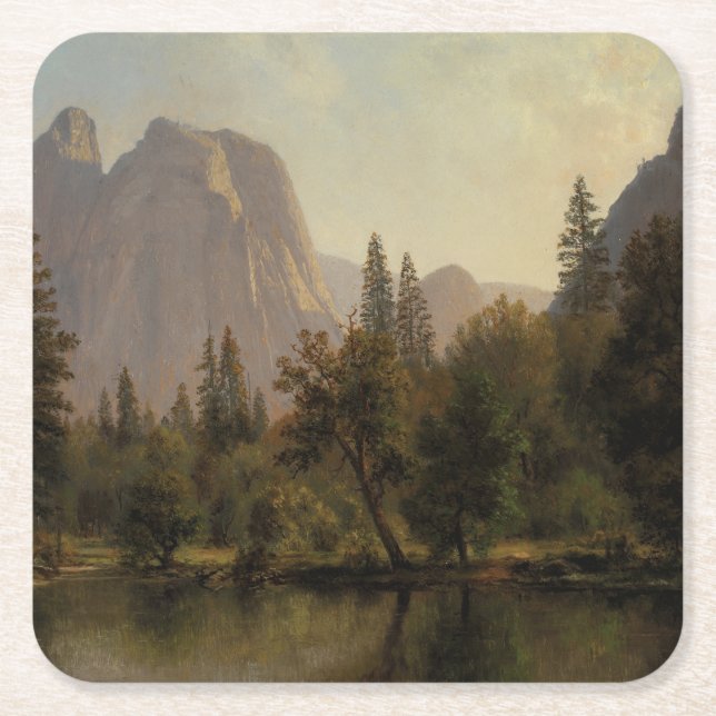 Porta-copo De Papel Quadrado Catedral Rochas, Vale Yosemite Albert Bierstadt (Frente)