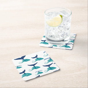 Porta-copo De Papel Quadrado Cauda de Baleia Azul Ondas Mar Animais Oceano Mari