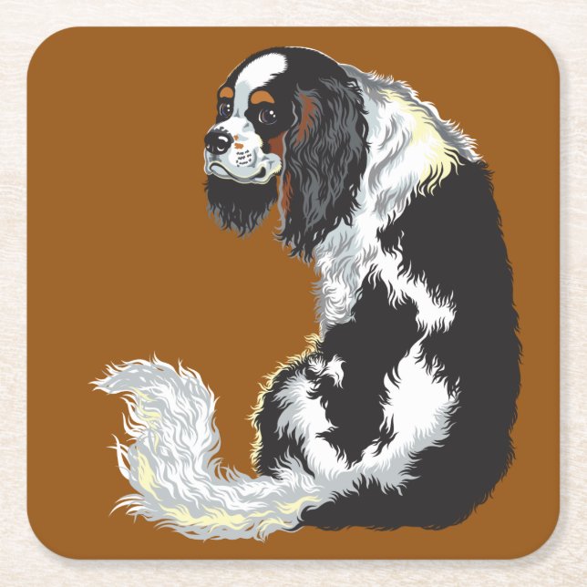 Porta-copo De Papel Quadrado cavaleiro charles spaniel (Frente)