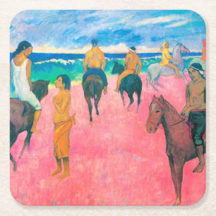 Porta-copo De Papel Quadrado Cavaleiros na praia, Gauguin