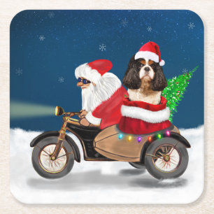 Porta-copo De Papel Quadrado Cavalier King Dog Papai Noel