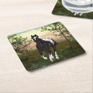 Porta-copo De Papel Quadrado Cavalo Appaloosa com Manta Preta e Branca