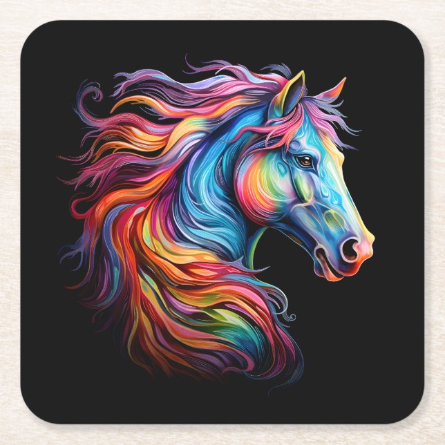 Porta-copo De Papel Quadrado Cavalo Arco-íris (Frente)
