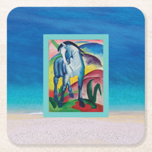 Porta-copo De Papel Quadrado Cavalo Azul na Praia