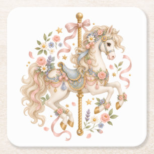 Porta-copo De Papel Quadrado Cavalo de Carrossel Elegante Conto de Fadas Francê