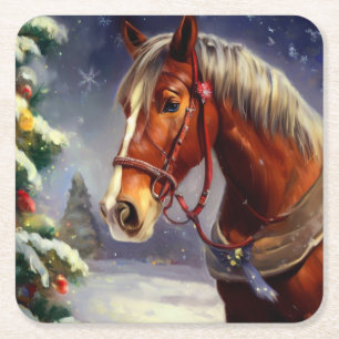 Porta-copo De Papel Quadrado Cavalo de Natal 1