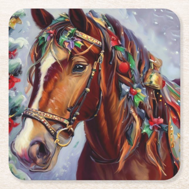 Porta-copo De Papel Quadrado Cavalo de Natal 2 (Frente)