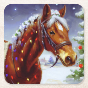 Porta-copo De Papel Quadrado Cavalo de Natal 3