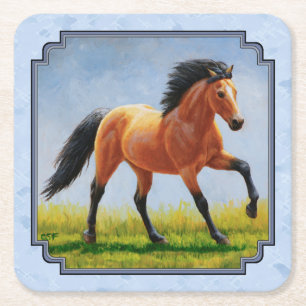 Porta-copo De Papel Quadrado Cavalo de Pele Escória Azul Claro