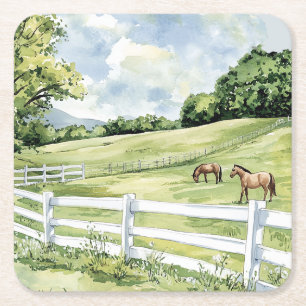 Porta-copo De Papel Quadrado Cavalos da Fazenda Green Pastures
