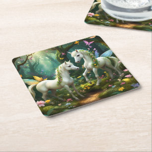 Porta-copo De Papel Quadrado Cavalos De Fantasia Branca No Jardim Mágico,