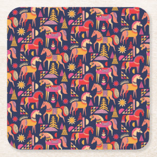 Porta-copo De Papel Quadrado Cavalos escandinavos: Design decorativa sem costur
