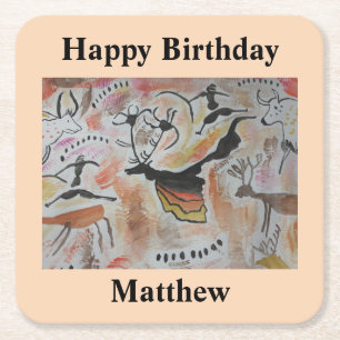 Porta-copo De Papel Quadrado Cave Art Abstrato Birthday
