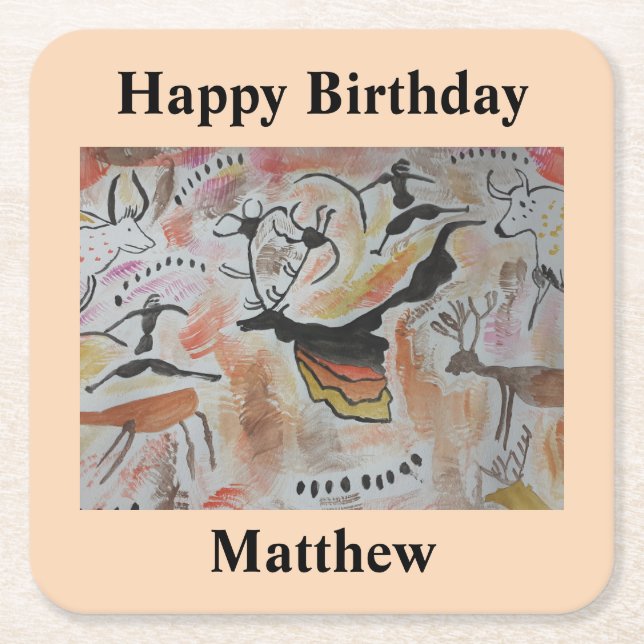 Porta-copo De Papel Quadrado Cave Art Abstrato Birthday (Frente)