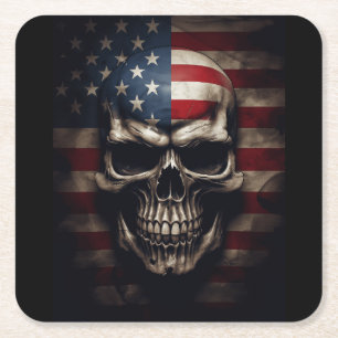 Porta-copo De Papel Quadrado Caveira da Bandeira Americana