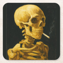 Porta-copo De Papel Quadrado Caveira Dourada Fumando – Única Inspirada em Van G