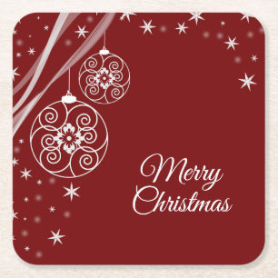 Porta-copo De Papel Quadrado Celebração de Natal Ornamentos Brancos Estrelas Ve