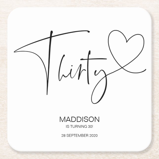 Porta-copo De Papel Quadrado Celebração do partido de aniversário de 30 anos (Frente)