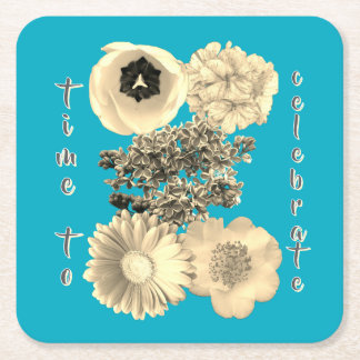 Porta-copo De Papel Quadrado Celebração Vintage Flores Teal Sépia