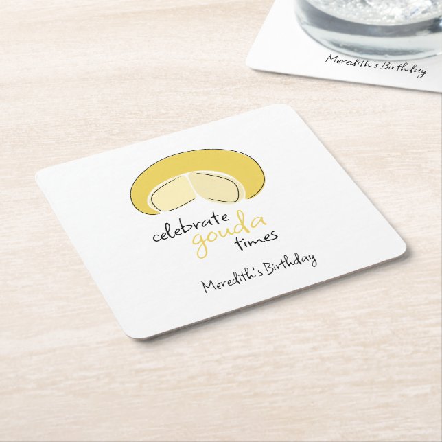 Porta-copo De Papel Quadrado Celebrate Gouda Times Cheese Wheel Birthday Party (Inclinado)