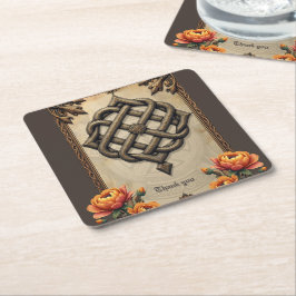 Porta-copo De Papel Quadrado Celtic art and floral splendor in warm tones.