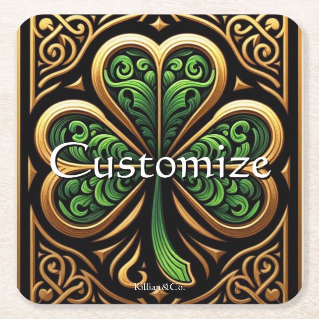 Porta-copo De Papel Quadrado Celtic Shamrock Coaster (Frente)