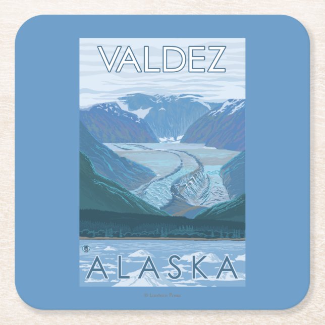 Porta-copo De Papel Quadrado Cena da geleira - Valdez, Alaska (Frente)