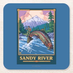 Porta-copo De Papel Quadrado Cena da pesca com mosca - rio de Sandy, Oregon