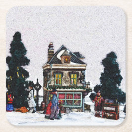 Porta-copo De Papel Quadrado Cena da Vila Holiday