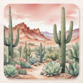 Porta-copo De Papel Quadrado Cena de Cactus do Deserto do Sudoeste