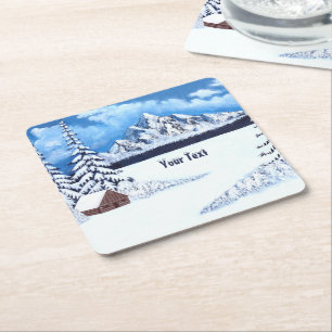 Porta-copo De Papel Quadrado Cena de Inverno Mágico