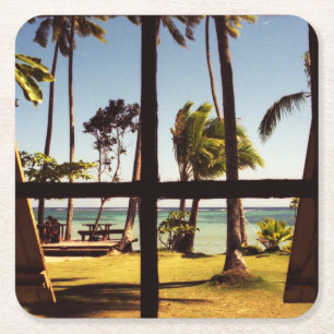 Porta-copo De Papel Quadrado Cena de praia tropical de Fiji