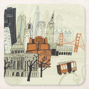 Porta-copo De Papel Quadrado Cena de San Francisco do Doodle