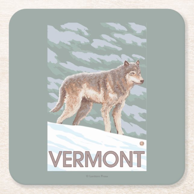 Porta-copo De Papel Quadrado Cena de VermontWolf (Frente)