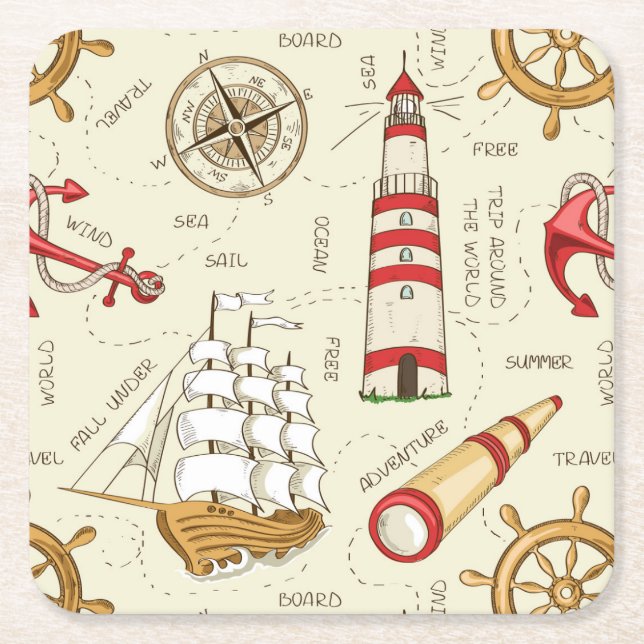 Porta-copo De Papel Quadrado Cena do Oceano (Frente)