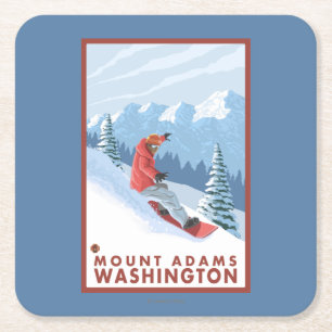 Porta-copo De Papel Quadrado Cena do Snowboarder - montagem Adams, Washington