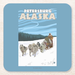Porta-copo De Papel Quadrado Cena Sledding do cão - Petersburgo, Alaska