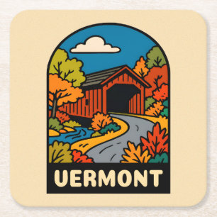 Porta-copo De Papel Quadrado Cenário de Paisagem Vermont da Viagens vintage Ret