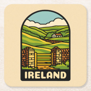 Porta-copo De Papel Quadrado Cenário do campo da Irlanda na Viagens vintage