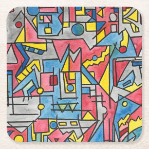 Porta-copo De Papel Quadrado Cenário urbano-Arte geométrica Bauhaus moderna