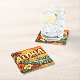 Porta-copo De Papel Quadrado Cenas de pôr do sol com vibrações da ilha Aloha