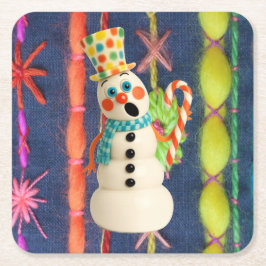 Porta-copo De Papel Quadrado Ceramic Scarf Snowman Coaster
