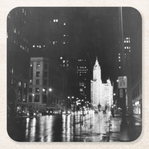 Porta-copo De Papel Quadrado cerca de 1954: Da vista uma avenida de Michigan
