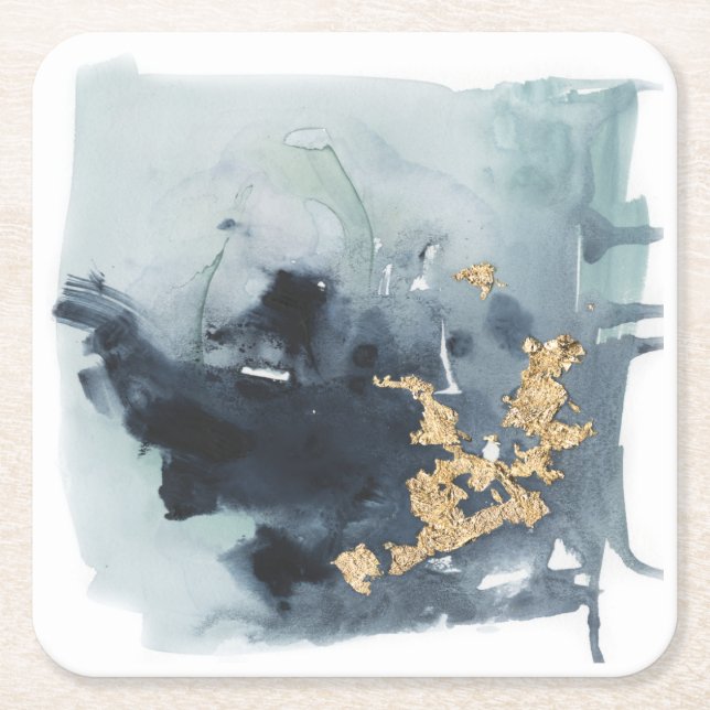 Porta-copo De Papel Quadrado Ceruleano e Dourado (Frente)