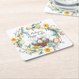 Porta-copo De Papel Quadrado Cesto com ovos e Páscoa floral