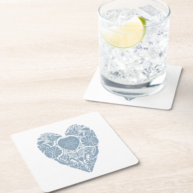 Porta-copo De Papel Quadrado Chá de bebê azul folclore flor coração rosa (Criador carregado)