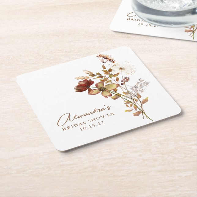 Porta-copo De Papel Quadrado Chá de Bebê Botânico da Natureza Boho Personalizad (Inclinado)