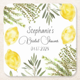 Porta-copo De Papel Quadrado Chá de Bebê Botânico Ervas Cítricas Aquarela 