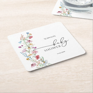 Porta-copo De Papel Quadrado Chá de Bebê de Flores Silvestres