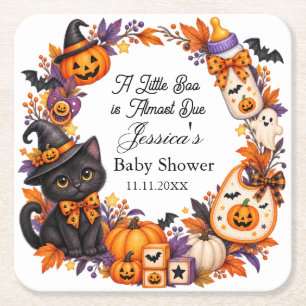 Porta-copo De Papel Quadrado Chá de Bebê de Halloween: Um Pequeno Boo está Pres